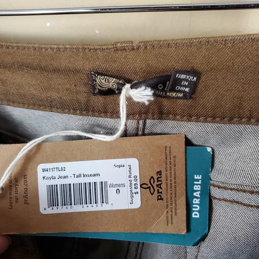 Prana Kayla Jean in Brown Women's Size 0 Tall